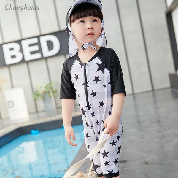 

one-piece suits 2021 model boy swimsuits 1 piece swimwear short sleeve bathing child surfing wear swimming sunny sandy beach