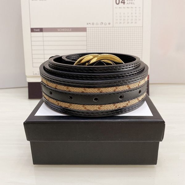 

big gold smooth double buckle mens designer belts woman casual width 3.8cm highly quality belt women with gift box, Black;brown