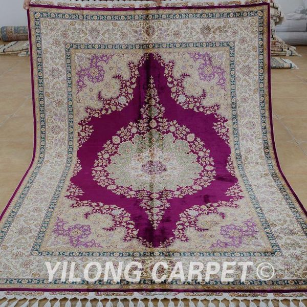 

carpets yilong 5.6'x8.2' antique modern oriental carpet purple hand knotted turkish tabriz rug (1828)