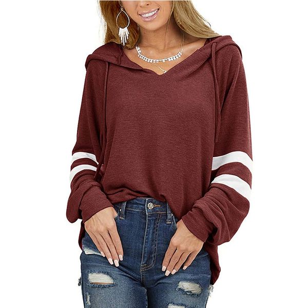 

women's hoodie sweatshirt hooded drawstring stitching parallel bars casual long-sleeved sweater ladies spring and autumn women clothing, Black