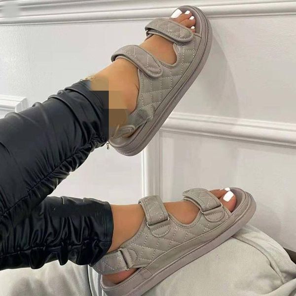 

sandals low woman leather large size shoes lady 2021 low-heeled big rome basic fabric pu rubber la, Black