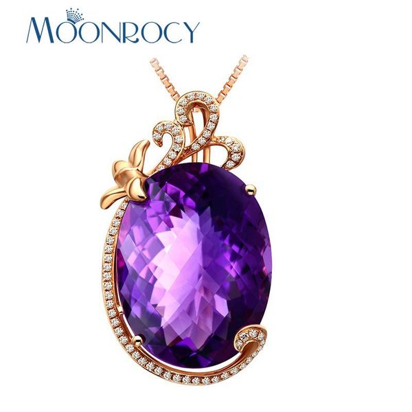 

pendant necklaces moonrocy rose gold color oval purple crystal necklace chokers for women drop womens jewelry wholesale gift, Silver
