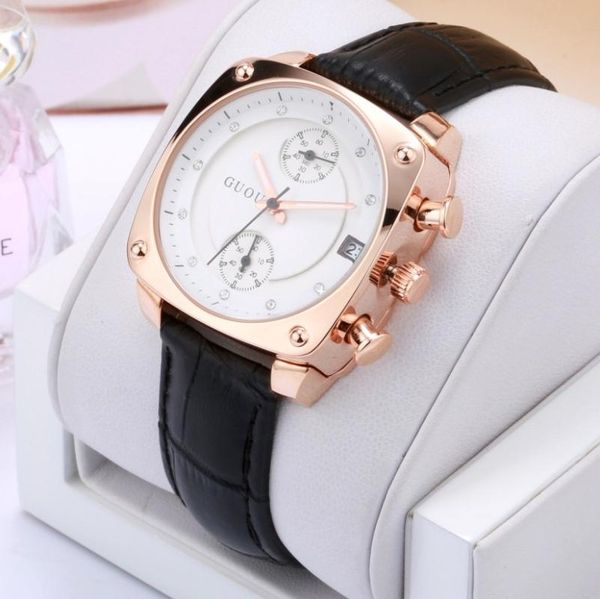 

wristwatches fashion guou brand watch luxury crystal rose gold women genuine leather ladies auto date lady hour clock relogio feminino, Slivery;brown