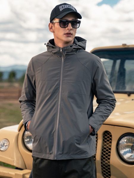 

men slant pockets drawstring hooded jacket d9nc#, Black;brown