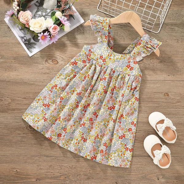 

girl's dresses baby girls dress toddler girl summer style sling sleeveless floral infant born clothes vestidos, Red;yellow