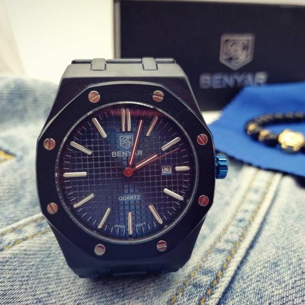 

wristwatches benyar mens watches business quartz watch men fashion casual sport waterproof clock man relojes hombre 2021, Slivery;brown