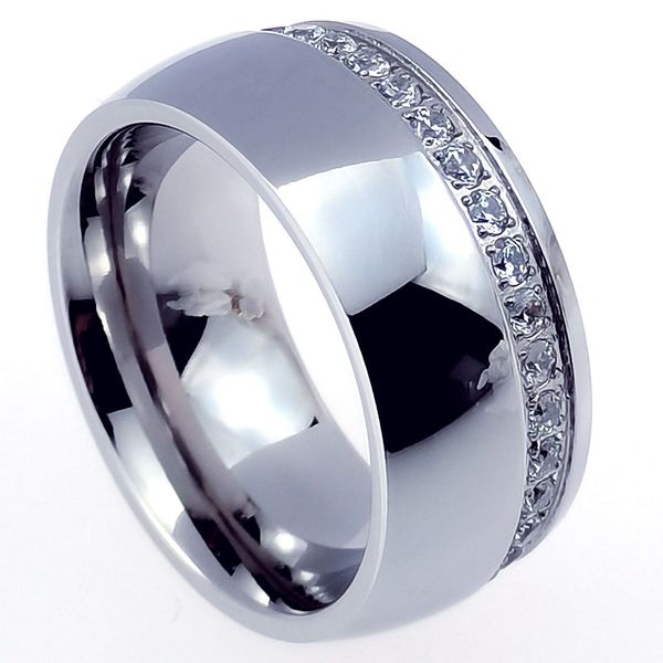 

mens wedding engagement a circle prong setting transparent stone ring;10mm band width, Silver
