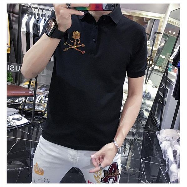 

shirt summer fashion skull mens polo short sleeved crystal brand clothing, White;black