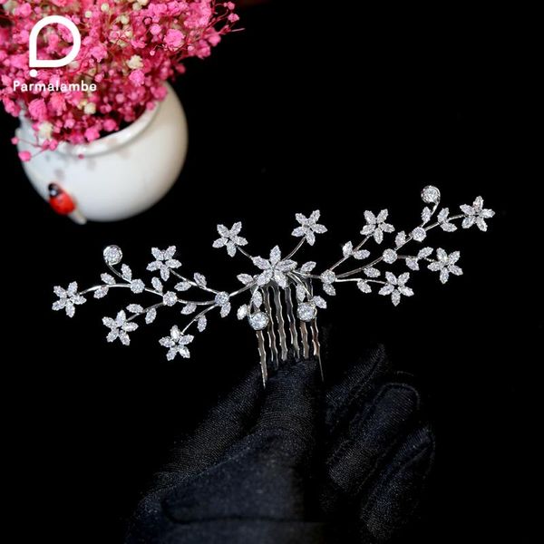 

hair clips & barrettes fashion simple bridal comb wedding accessories luxury cubic zirconia crystal ps009, Golden;silver