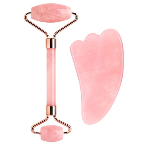 

natural pink green crystal jade stone massager roller double head rose quartz massage rollers guasha scrapper