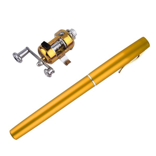 

portable pocket telescopic mini pole pen shape folded fishing rod with reel wheel