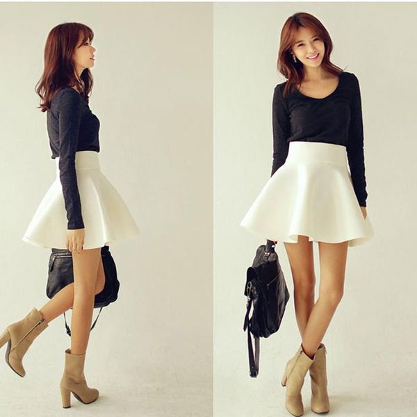 

skirts s-2xl plus size skirt women 2021 solid thick tutu high waist flared super mini skater short, Black