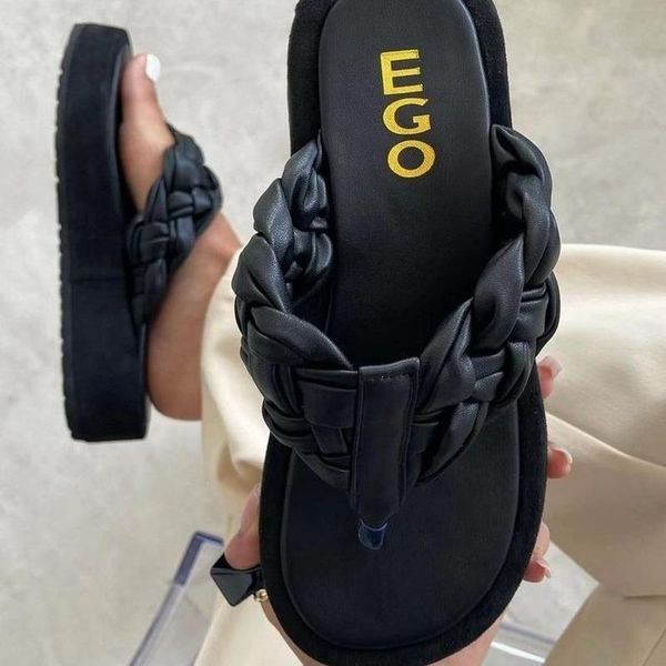 

slippers 2021 fashion for women round toe flat casual shoes slide summer women's flip flops beach slipper big size, Black