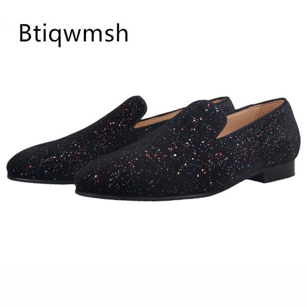 

dress shoes mixed color sequined men pointed toe black flat male fashion loafer
