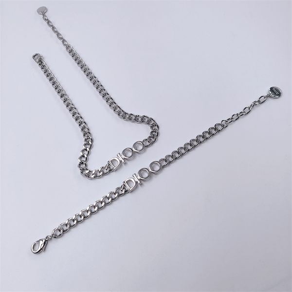 

family / classic letter necklace bracelet set temperament high version women's neck chain, Silver