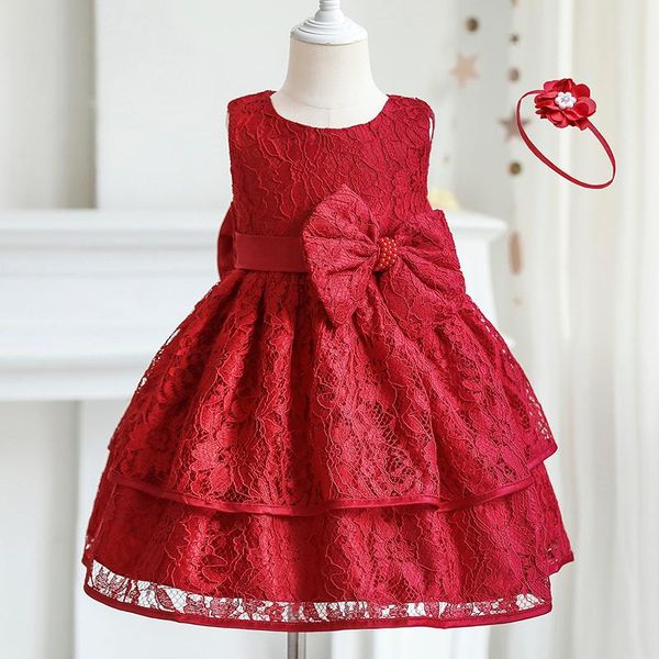 

girl's dresses born baby dress summer cute bow girls clothes tulle lace infant party clothing 1 year birthday for toddler girl, Red;yellow