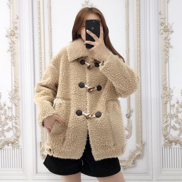 

women's genuine shearing coat autumn and famme fashion mid long style female lamb wool composite fur one outerwear warm & blends, Black