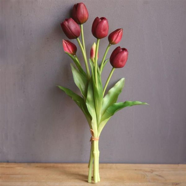 

7pc artificial flowers mini pu tulip simulation flower wedding fake home decoration plant qw decorative & wreaths