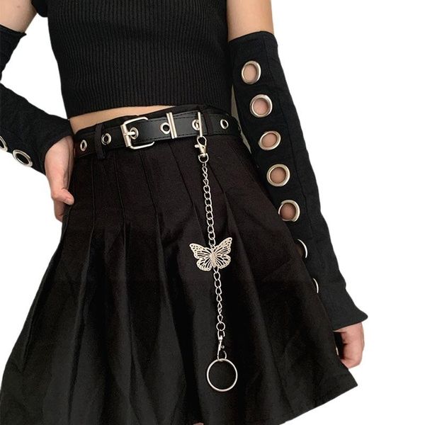 

belts harajuku punk women belt leather lady adjustable black single eyelet grommet metal buckle waistband jeans bondage straps, Black;brown