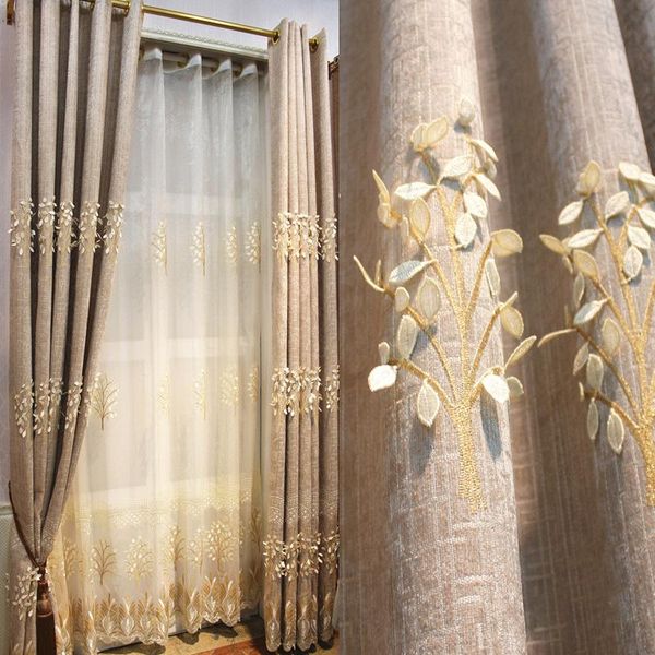 

wedding brown art tree blackout curtains for living room branch luxury embossed embroidery window drapes bedroom curtain &