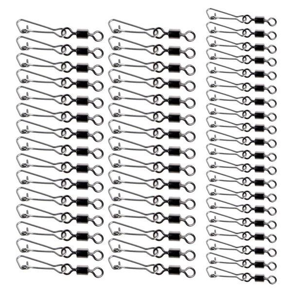 

50pcs stainless steel fishing bearings hooked snap pins rolling swivel connector w0yb hooks