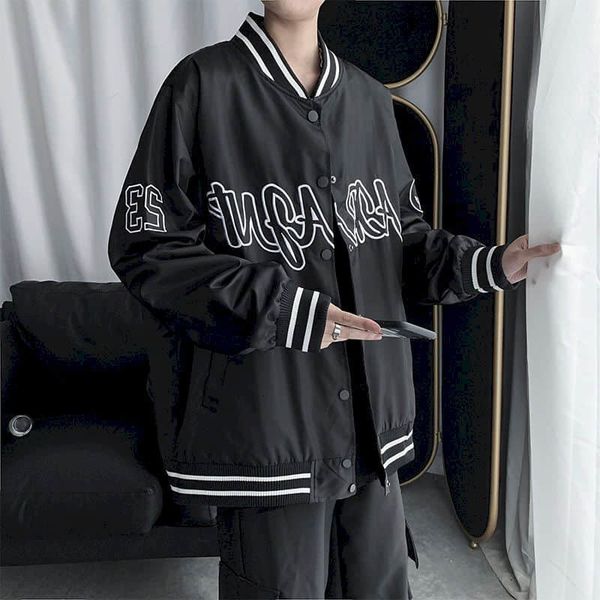 

men's jackets male and female bomber jacket, simple baseball baggy style, embroidered lettering, for spring autumn, i48k, Black;brown