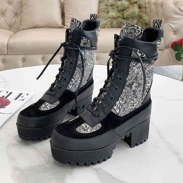 

quality women boots world tour desert bootss chunky heel martin platform real leather boot flamingos medal winter shoes with box, Black