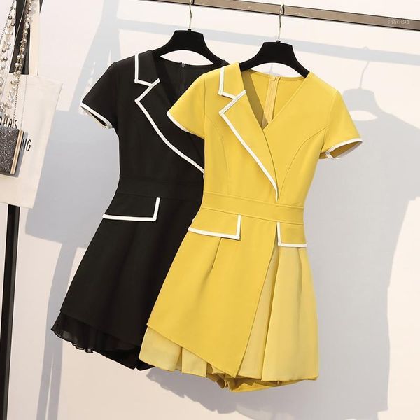 

s-3xl plus size office ladies solid summer two piece set for women v neck blazer midi dress and shorts suits korean women's tracksuits, Gray