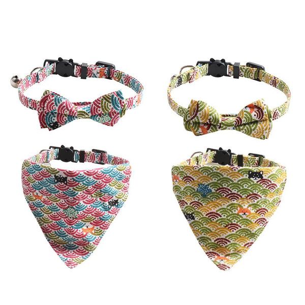 

cat collars & leads breathable collar adjustable bell pet pattern bowknot triangle scarf kitten bib christmas cats products for pets