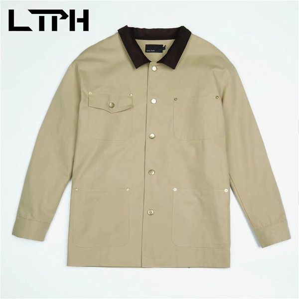 

women's trench coats ltph vintage casual tooling style womens loose single breasted coat chic female windbreaker 2021 autumn winter, Tan;black