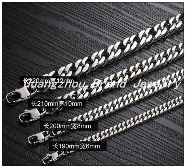 

6/8/10/12/14mm sale 316l stainless steel silver color curb cuban chain men's women's bracelet bangle exquisite lobster clasp link,, Black