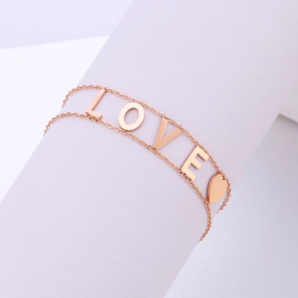 

charm bracelets rose gold heart for women romantic love letters stainless steel thin chain boho jewelry 2021 accessories, Golden;silver