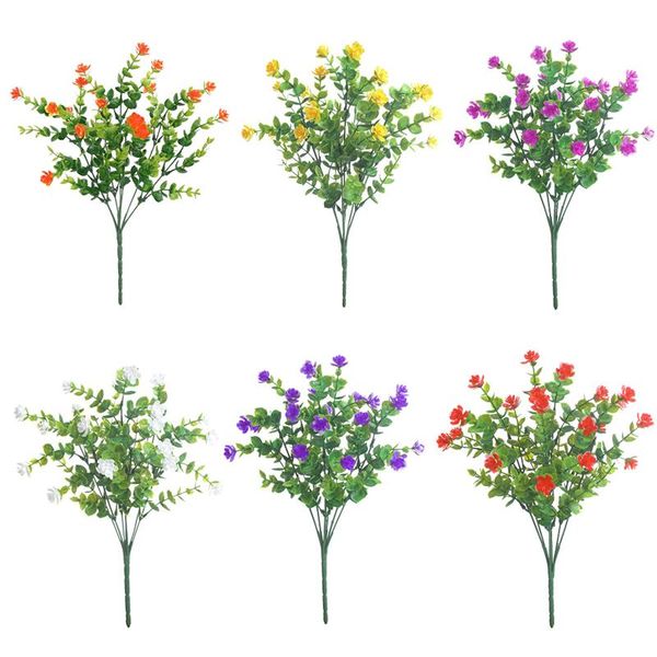 

6pcs artificial flowers faux plastic greenery plants for outside hanging planter patio yard decor decorative & wreaths