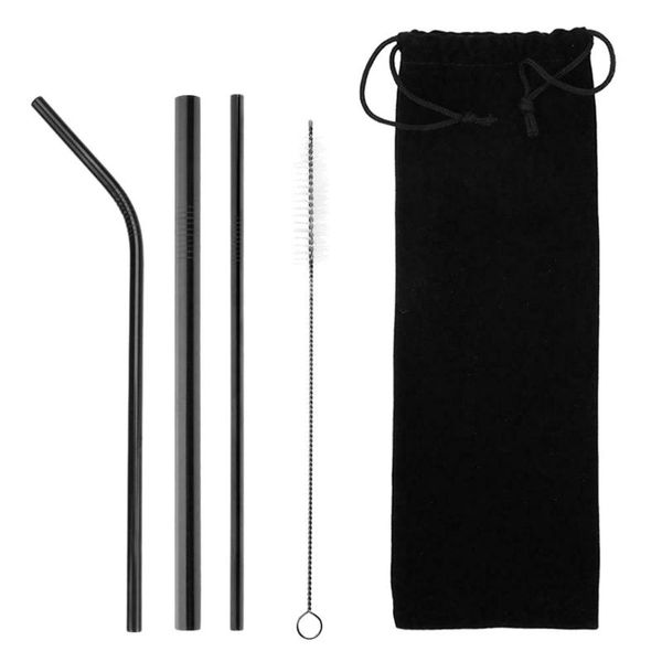 

drinking straws 4pcs reusable metal colorful stainless bent straw with cleaner brush milk tea juice bar tool