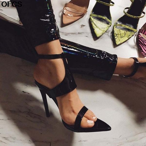 

sandals fashion women summer open-toed t-strap 's 11cm high heels buckle shoes black apricot dau0