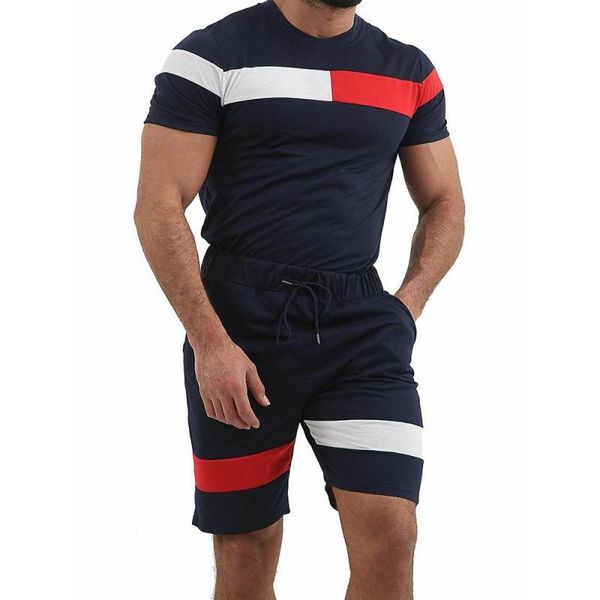 

men's tracksuits 2021 summer sports and leisure stitching round neck t-shirt + patchwork shorts fitness suit comfortable jogging breath, Gray