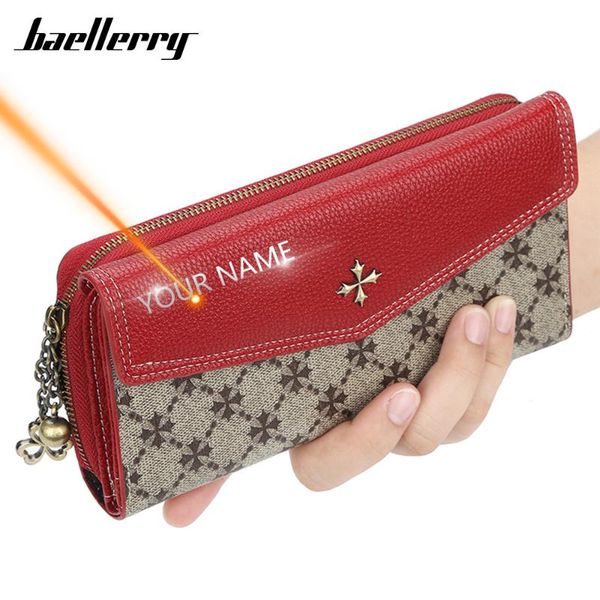 

wallets 2021 women name engraving fashion long quality card holder classic female purse zipper brand wallet for, Red;black