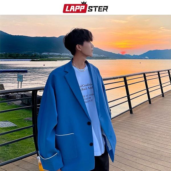 

men's suits & blazers lappster mens notched collar oversized causal 2021 korean fashion men suit jackets coats male hip hop solid blaze, White;black