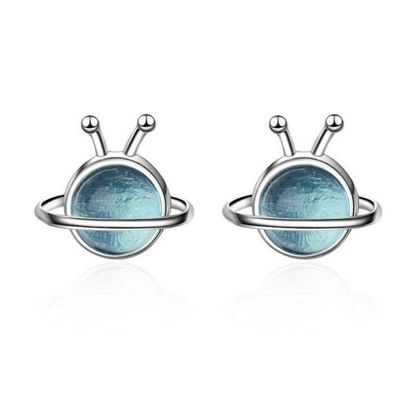 

trendy design 925 sterling silver cute blue planet stud earrings for kids children girls women earring creative gift jewelry, Golden;silver