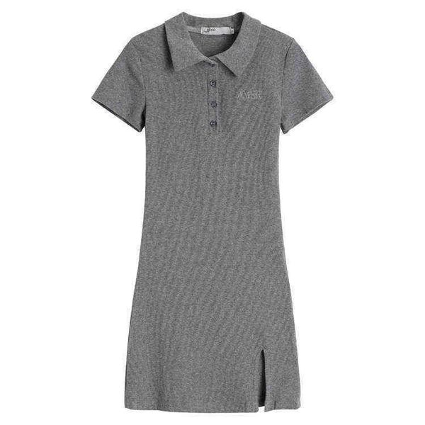 

neck polo knitted drs for slim fit, split short skirt with buttocks women's summer 2021, Black