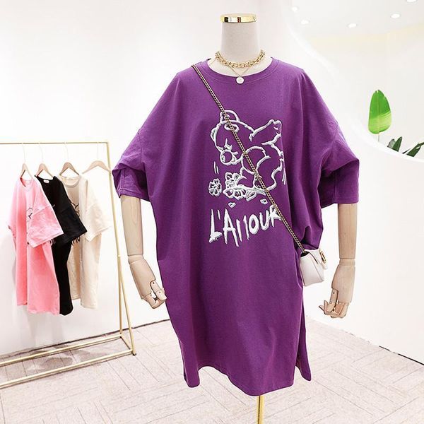 

summer plus size women tee dress 2021 short sleeve crewneck printed casual t shirt lazy loose tunic women's t-shirt, White