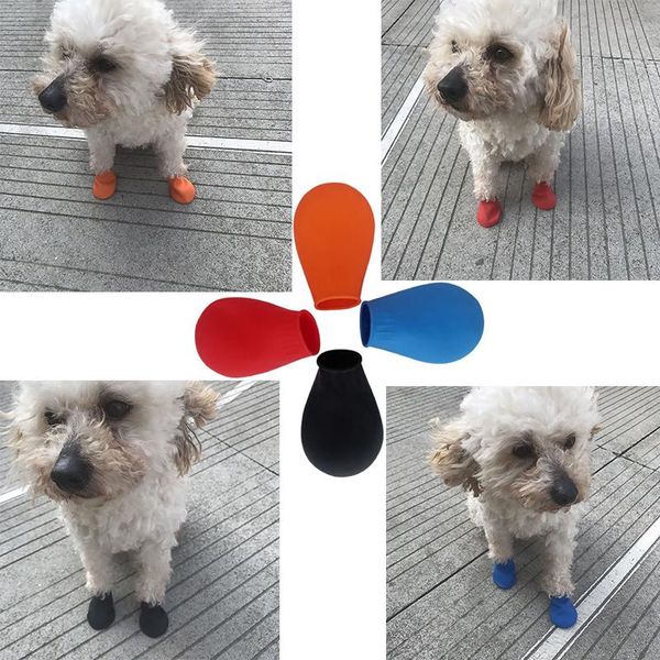 

dog apparel 4pcs/set pet rain shoes candy color rubber waterproof non-slip for dogs outdoor boots care antiskid puppy