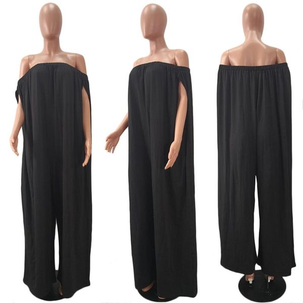 

women's jumpsuits & rompers off shoulders 2021 spring casual summer wide legs loose chrams solid 3xl jumpsuit plus size, Black;white