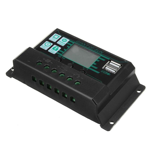 Controlador de carga do regulador de bateria do painel solar 10A-60A Amp 12/24V Auto Dual USB - 10A