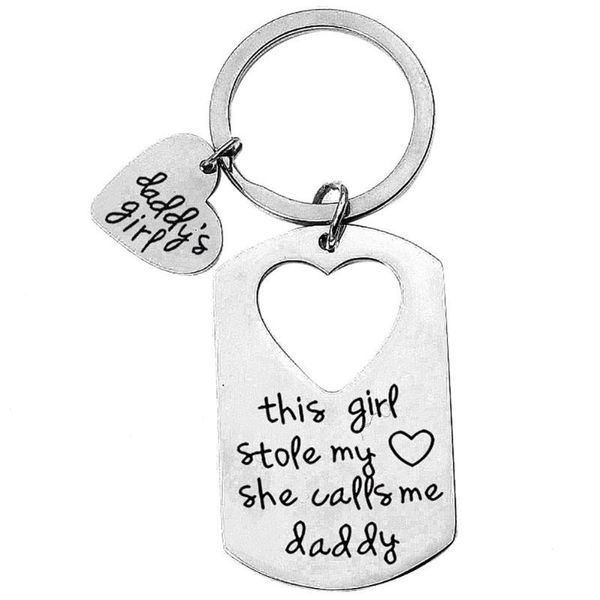 

keychains letter hollow love heart daddy girl father's day gift keychain key ring holder, Silver