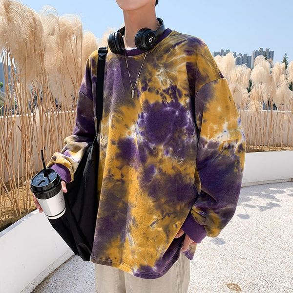 

men's hoodies & sweatshirts camo men fashion tie-dyed printed casual hip hop hoodie man cotton sweatshirt streetwear wild loose hoody m, Black