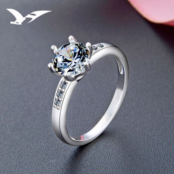 

new jewelry s925 silver temperament six claw imitation diamond girls set with zircon ring, Black