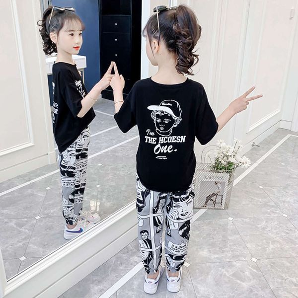 

girls' summer suit korean version zhongda children's net red short sleeve foreign style fashionable sports trend, White