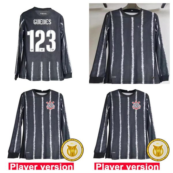 

player version 21 22 gabriel luan long sleeve mens soccer jerseys gil fagner cantillo guedes jo r.augusto willian giuliano away black, Black;yellow