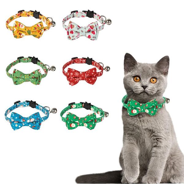 

cat collars & leads collar cute bow tie pet christmas necklace safety elastic bowtie bell 6 colors supplies puppy kitten bowknot